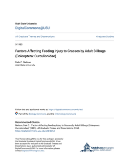 Factors Affecting Feeding Injury to Grasses by Adult Billbugs (Coleoptera: Curculionidae)