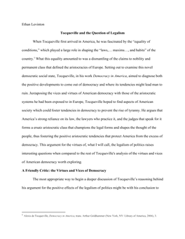Tocqueville and the Question of Legalism