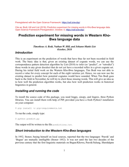 Prediction Experiment for Missing Words in Kho-Bwa Language Data