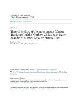 Thermal Ecology of Urosaurus Ornatus (Ornate Tree Lizard), in the Northern Chihuahuan Desert on Indio Mountains Research Station