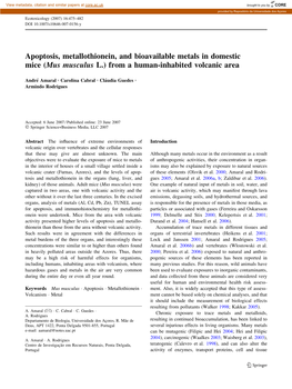 Apoptosis, Metallothionein, and Bioavailable Metals in Domestic Mice (Mus Musculus L.) from a Human-Inhabited Volcanic Area