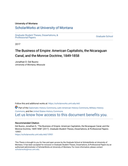 American Capitalists, the Nicaraguan Canal, and the Monroe Doctrine, 1849-1858