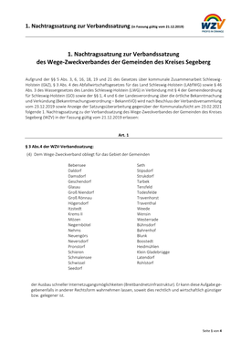 1. Nachtragssatzung Zur WZV-Verbandssatzung (Fassung