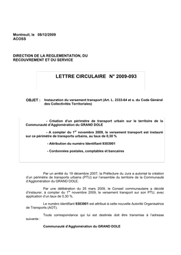 Lettre Circulaire N° 2009-093