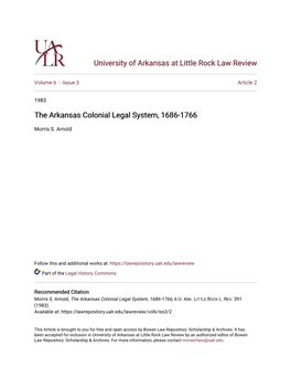 The Arkansas Colonial Legal System, 1686-1766