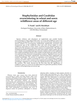 Staphylinidae and Carabidae Overwintering in Wheat and Sown Wildﬂower Areas of Different Age