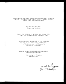 Christianity and Black Resistance to Apartheid in South Africa: a Comparison of Albert Lutuli, Robert Sobukwe, Steve Biko, and Desmond Tutu