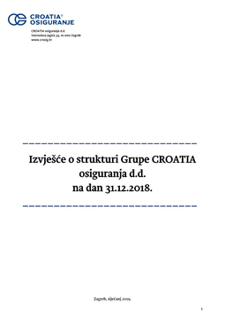 Izvješće O Strukturi Grupe CROATIA Osiguranja Dd Na Dan 31.12.2018