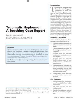 Traumatic Hyphema: a Teaching Case Report