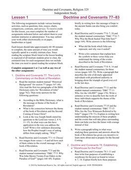 Lesson 1 Doctrine and Covenants 77–83