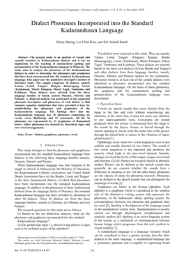 Dialect Phonemes Incorporated Into the Standard Kadazandusun Language