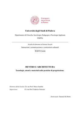 Università Degli Studi Di Padova XXVI Ciclo DENTRO L'architettura
