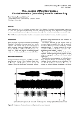 Three Species of Mountain Cicadas Cicadetta Montana (Sensu Lato) Found in Northern Italy
