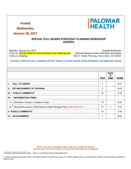 Special Full Board Strategic Planning Workshop Agenda