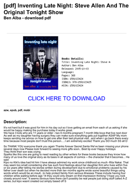 Inventing Late Night: Steve Allen and the Original Tonight Show Ben Alba - Download Pdf