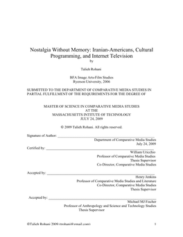 Iranian-Americans, Cultural Programming, and Internet Television By