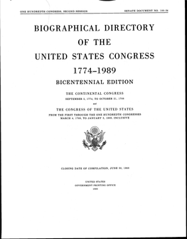 Of the United States Congress 1774-1989 Bicentennial Edition