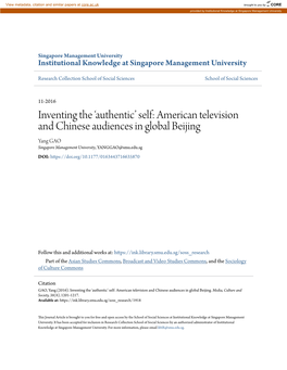 American Television and Chinese Audiences in Global Beijing Yang GAO Singapore Management University, YANGGAO@Smu.Edu.Sg DOI