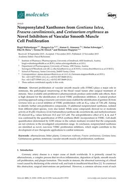 Nonprenylated Xanthones from Gentiana Lutea, Frasera Caroliniensis, and Centaurium Erythraea As Novel Inhibitors of Vascular Smooth Muscle Cell Proliferation