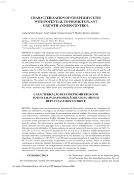 Characterization of Streptomycetes with Potential to Promote Plant Growth and Biocontrol