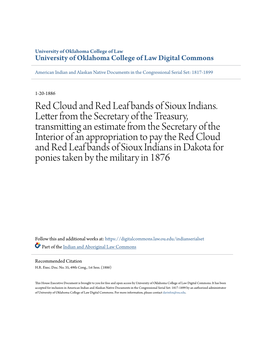 Red Cloud and Red Leaf Bands of Sioux Indians. Letter from The