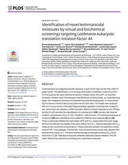 Identification of Novel Leishmanicidal Molecules by Virtual and Biochemical Screenings Targeting Leishmania Eukaryotic Translation Initiation Factor 4A