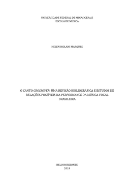 O Canto Crossover: Uma Revisão Bibliográfica E Estudos De Relações Possíveis Na Performance Da Música Vocal Brasileira