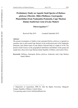 Preliminary Study on Aquatic Snail Species of Bulinus Globosus