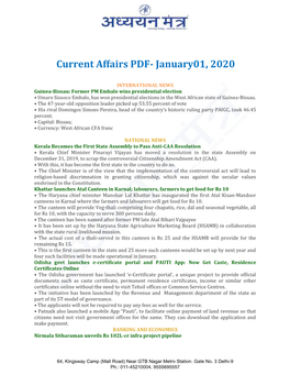 Current Affairs PDF- January01, 2020