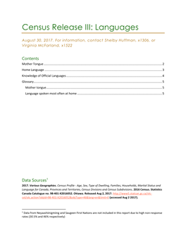Census Release III: Languages