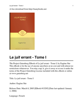 Le Juif Errant - Tome I 1 a Free Download From