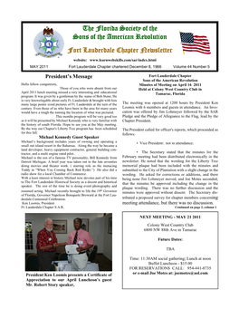 The Florida Society of the Sons of the American Revolution Fort Lauderdale Chapter Newsletter