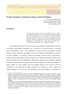 Invasões Estrangeiras E Formação Do Estado Ao Sul De Moçambique