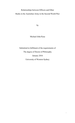 Relationships Between Officers and Other Ranks in the Australian Army in the Second World War