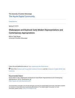 Shakespeare and Boyhood: Early Modern Representations and Contemporary Appropriations