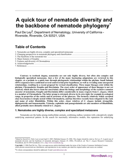 A Quick Tour of Nematode Diversity and the Backbone of Nematode Phylogeny* §