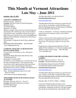 This Month at Vermont Attractions Late May – June 2011