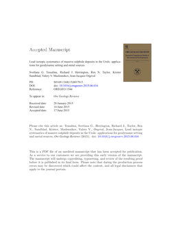 Lead Isotopic Systematics of Massive Sulphide Deposits in the Urals: Applica- Tions for Geodynamic Setting and Metal Sources