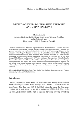 Musings Over World Literature, Bible and China