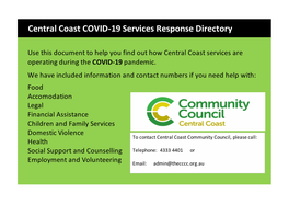 Central Coast Covid19 Response