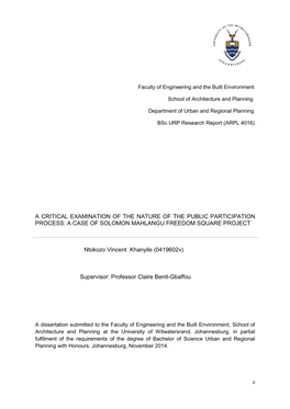 A Critical Examination of the Nature of the Public Participation Process: a Case of Solomon Mahlangu Freedom Square Project