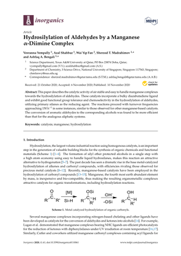 Hydrosilylation of Aldehydes by a Manganese