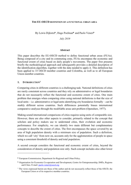 THE EU-OECD DEFINITION of a FUNCTIONAL URBAN AREA by Lewis Dijkstra