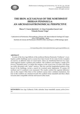 The Iron Age Saunas of the Northwest Iberian Peninsula: an Archaeoastronomical Perspective