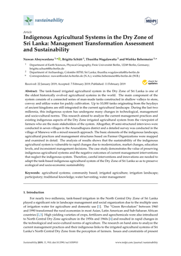 Indigenous Agricultural Systems in the Dry Zone of Sri Lanka: Management Transformation Assessment and Sustainability