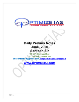 Daily Prelims Notes June, 2020 Santosh