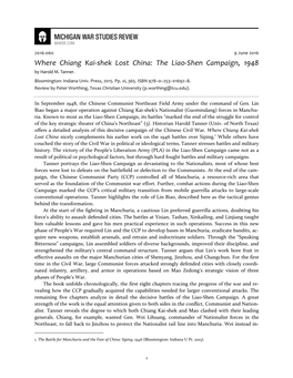 Where Chiang Kai-Shek Lost China: the Liao-Shen Campaign, 1948 by Harold M