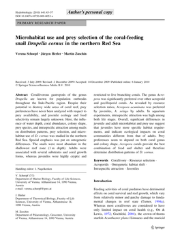 Microhabitat Use and Prey Selection of the Coral-Feeding Snail Drupella Cornus in the Northern Red Sea