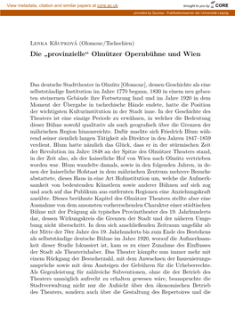 Die „Provinzielle“ Olmützer Opernbühne Und Wien