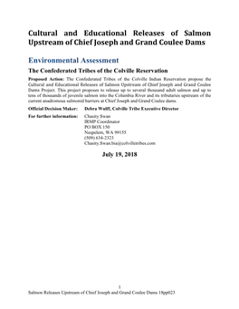 Cultural and Educational Releases of Salmon Upstream of Chief Joseph and Grand Coulee Dams Environmental Assessment